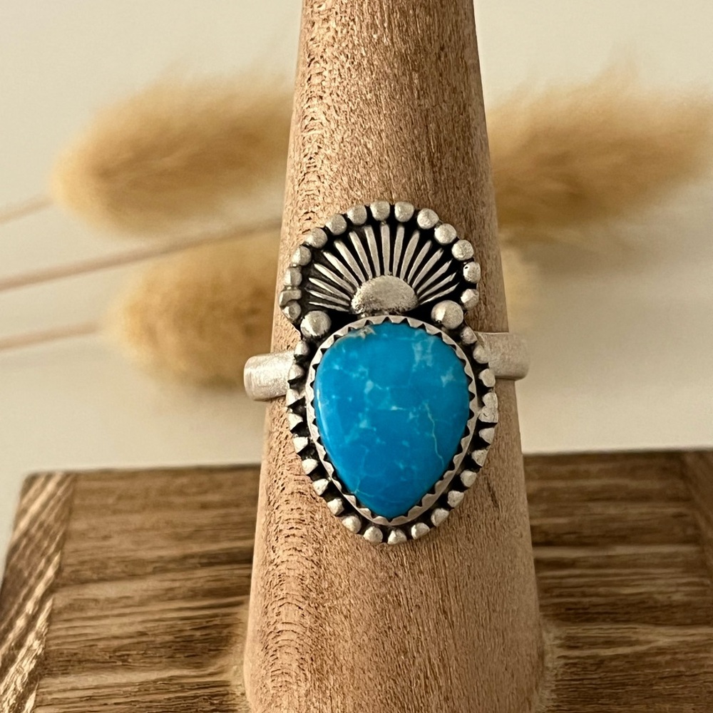 Solid Matte Sterling Silver Blue Ridge Turquoise … - image 1